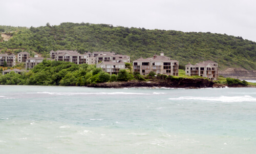 Condominium development on St. Lucia, part of an abandoned development that has fragmented habitat. Photo by Kate Freeman.