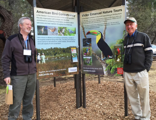 ABC President George Fenwick (left) and Victor Emanuel of Victor Emanuel Nature Tours, who helped lead the effort to protect this special place, were on hand to celebrate the Paton Center. Photo by Jeff Rusinow