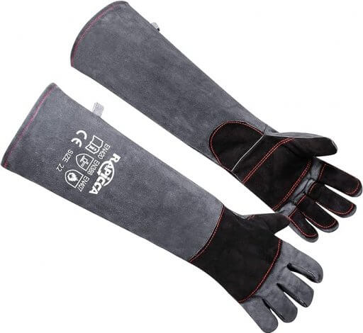 Gray bird-handling gloves