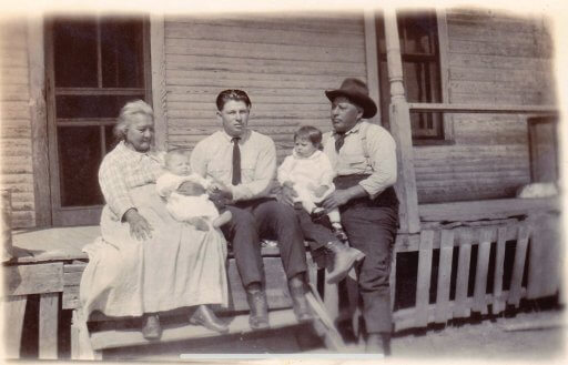 The author's great-great-great grandmother, Eliza Houston (left); great-grandfather, Arthur William Beames (center); and great-great grandfather, Arthur Greenwood Beames (far right), in 1923.