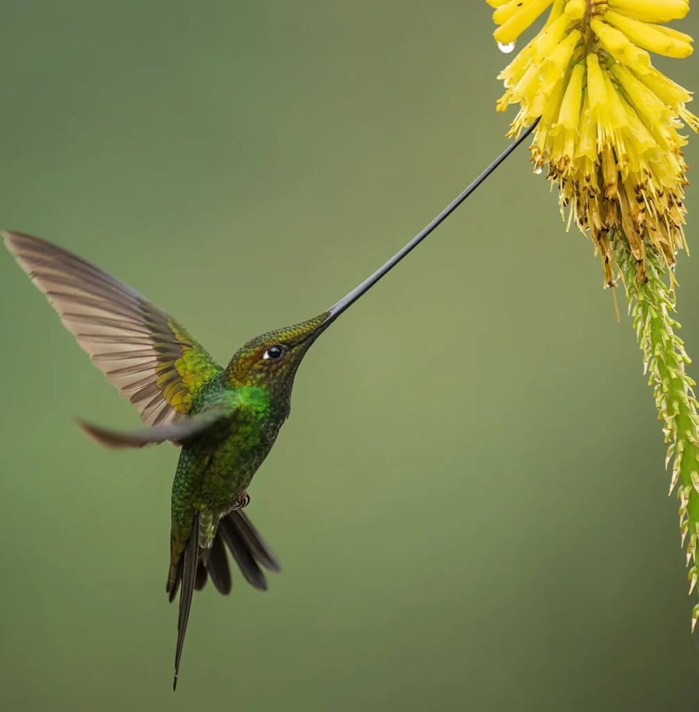 Sword-billed Hummingbird feeding by Cree Bol, Macaulay Library at the Cornell Lab of Ornithology
