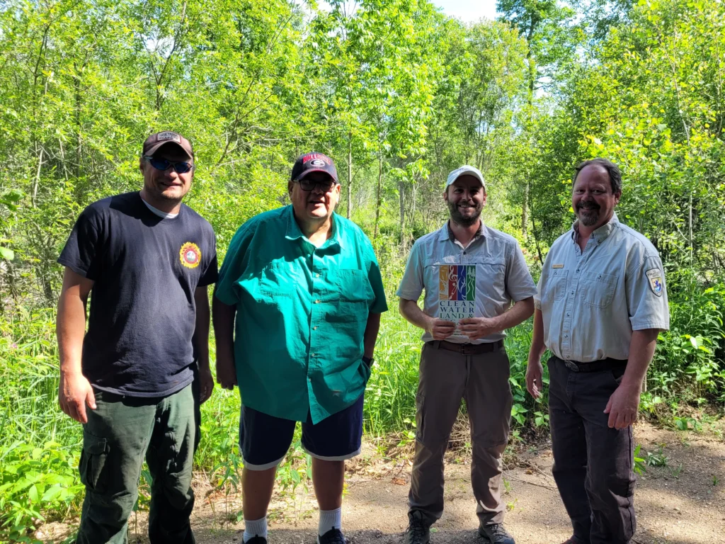 Al Pemberton, Director, Red Lake DNR; Scott Abel, GIS Specialist, Red Lake DNR; ABC's Peter Dieser, Minnesota Public Lands Coordinator; Kent Sundseth, Refuge Manager, USFWS Tamarac NWR. Photo by Sara Ruffing, Red Lake DNR.